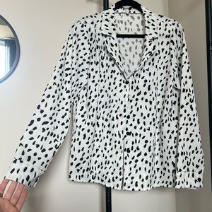 White and Black Dotted Dalmatian print Button-Front Women's Top